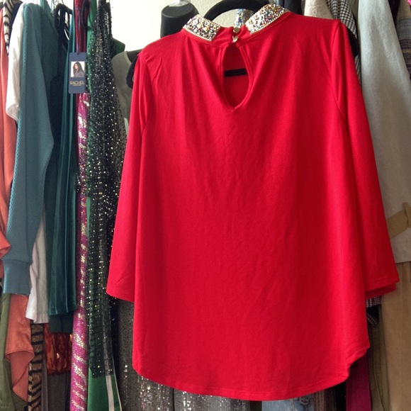 Embellished Collar Red Top - Picture 5 of 10